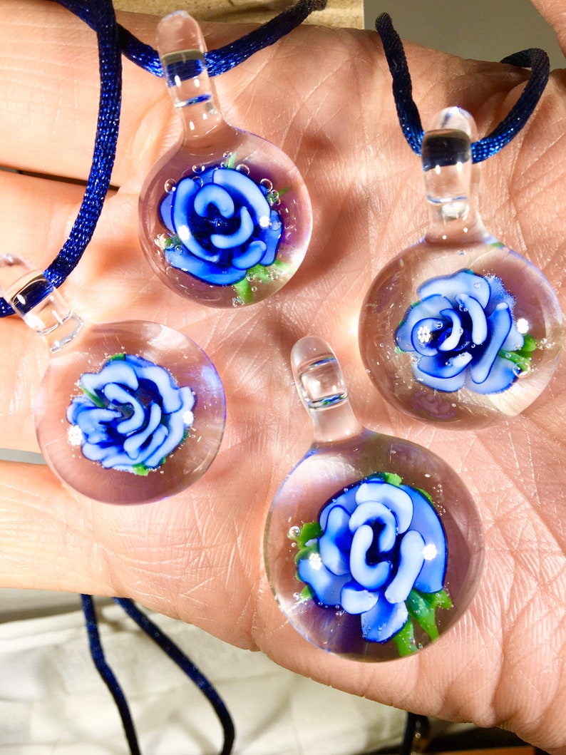 Blown Glass Flower Pendant Necklace for Women Artisan Etsy
