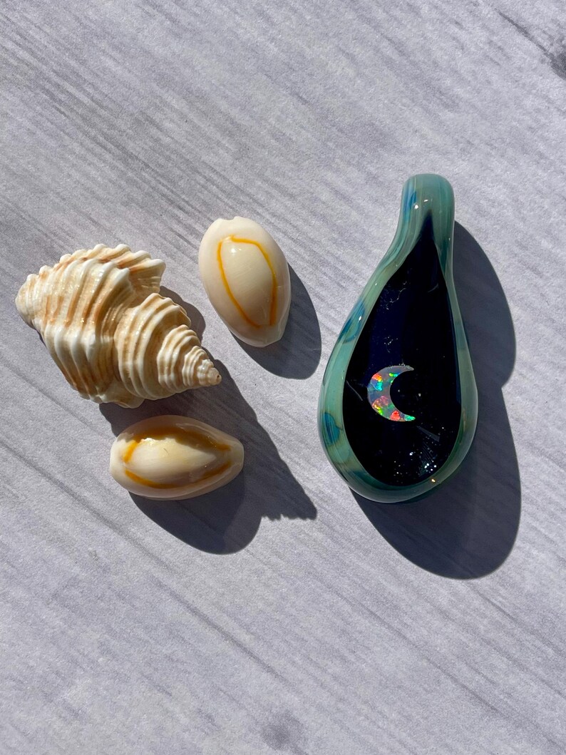 Moon Crystal Pendant, Blown Glass Opal Pendant Necklace for Women