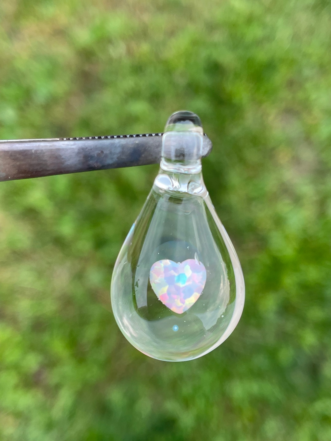 Simple Heart, Glass Teardrop Necklace for Her, Blown Glass Opal Heart