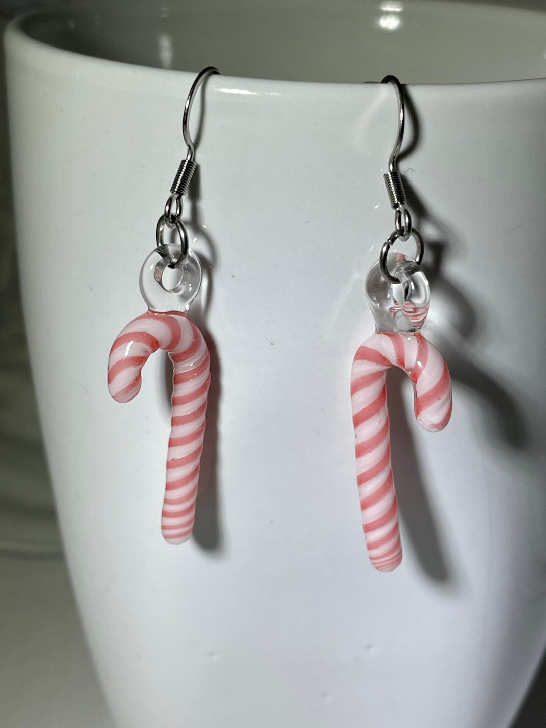 Blown Glass Christmas Earrings Candy Cane Dangle Earrings Etsy