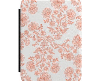Coral Floral Toile Kindle Case | Vintage Flower Pattern