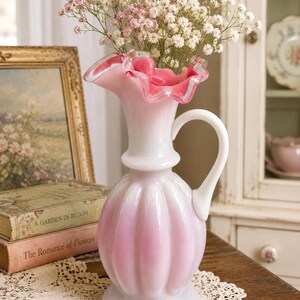 Fenton Pink Ruffle Vase and Pitcher - Etsy