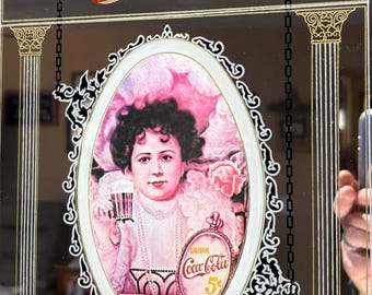 Vintage Coca-cola Reverse Painted Glass Bar Mirror (c. 1970s–1980s