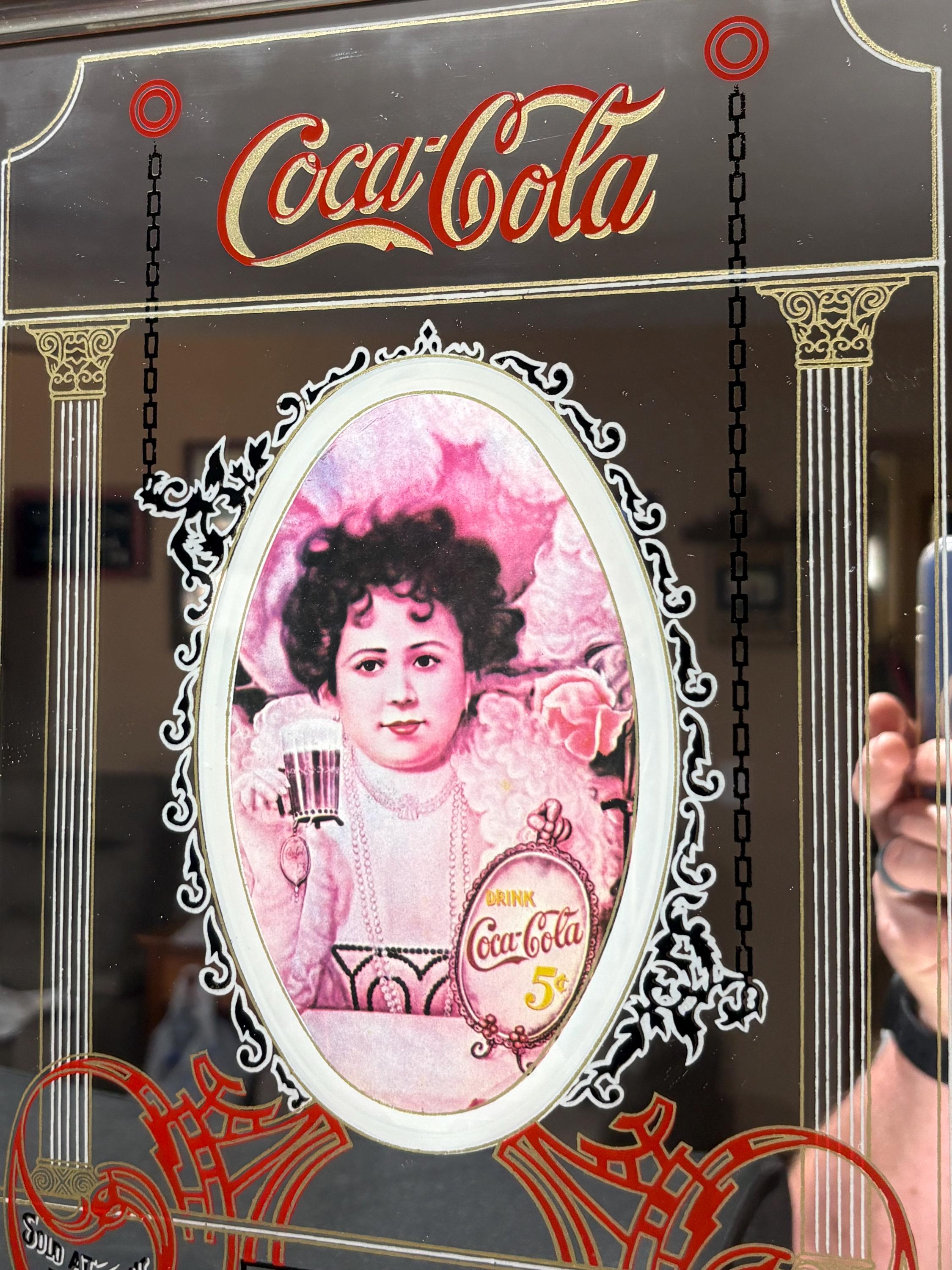 Vintage Coca-cola Reverse Painted Glass Bar Mirror (c. 1970s–1980s