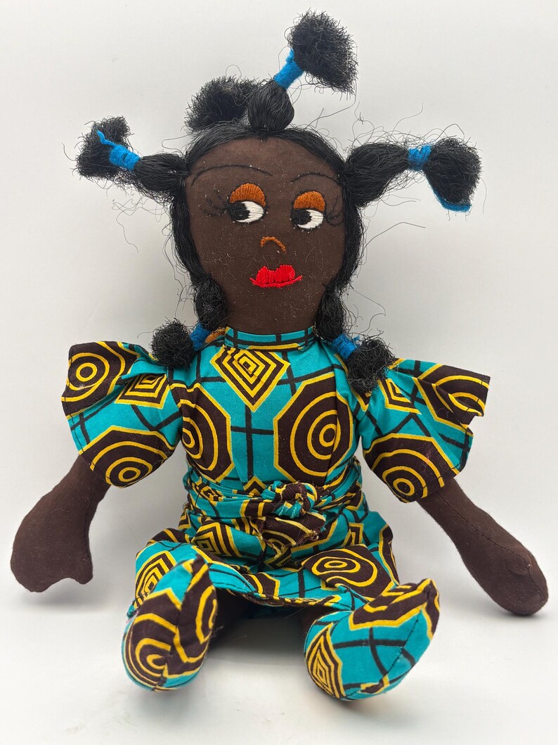 Vintage Handmade Cloth Doll African Fabric Dress Folk Art Rag Doll Blue ...