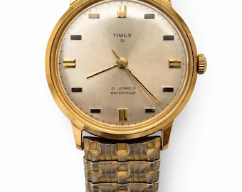 Vintage Timex 21 Jewel Watch Gold Tone | Mechanical Wristwatch | Needs Cleaning | Works Intermittently
