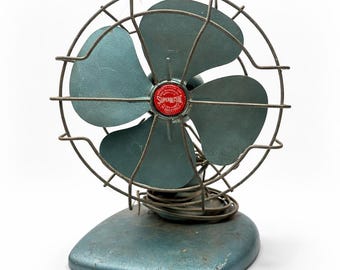 Vintage Desk Fan, Mid Century Zero Blue Tabletop Fan 1950s