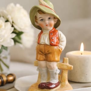 Vintage Porcelain Boy Figurine • Hand-Painted German Style • Crown Mark Collectible