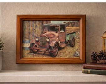 Rustic Vintage Truck Framed Art Print – Farmhouse Barn Wall Decor
