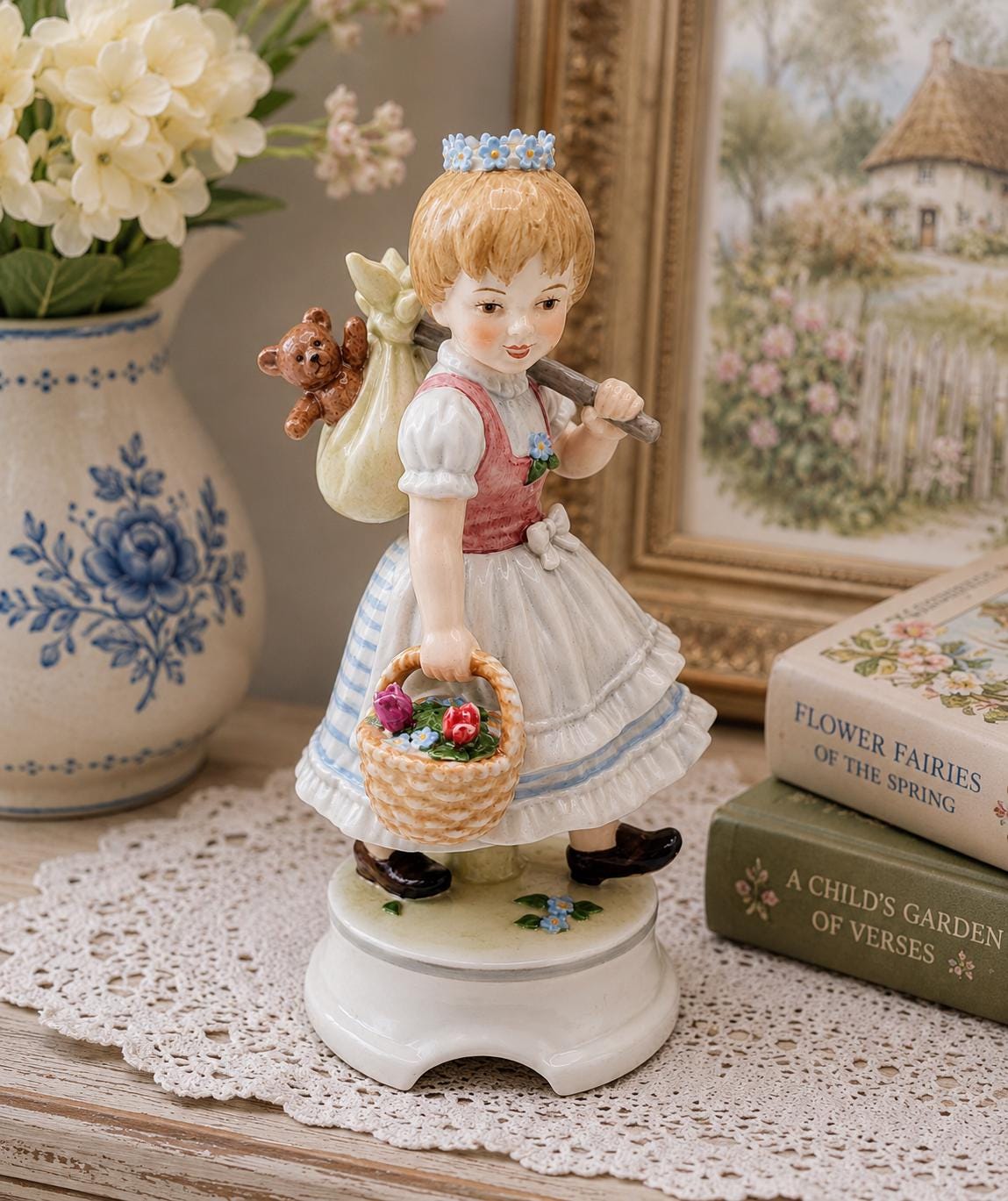 陶器製少女の置物 花かごを持つ少女 フィギュア 陶器製少女の置物 花かごを持つ少女 フィギュア 陶器製少女の置物