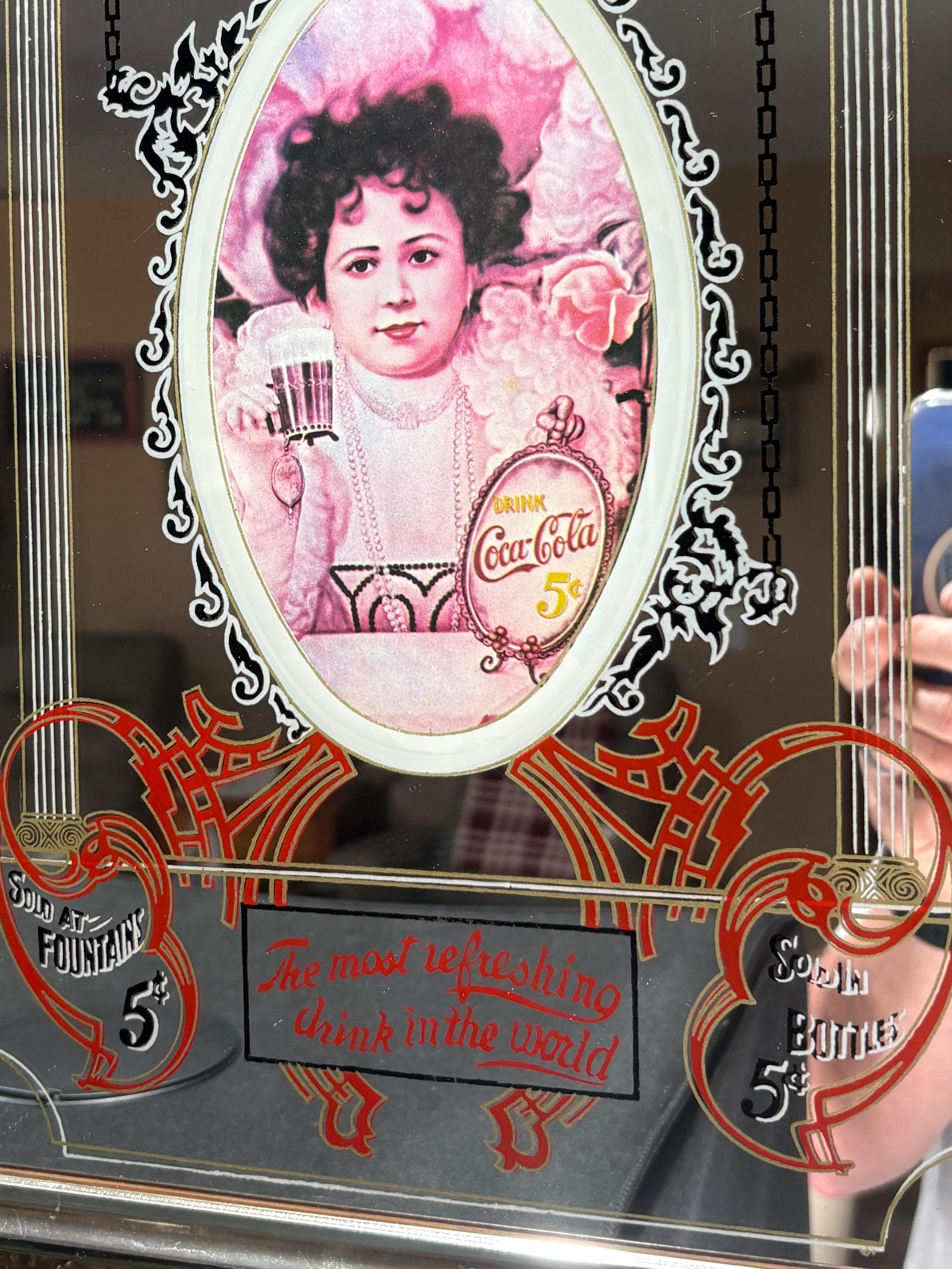 Vintage Coca-cola Reverse Painted Glass Bar Mirror (c. 1970s–1980s
