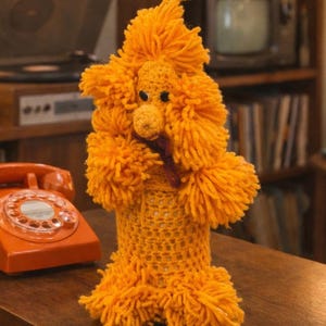 Vintage handmade yarn poodle decor – retro crochet poodle cover