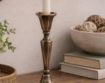 Vintage Silver-Tone Candlestick by Two’s Company – Tall Square Base – Classic Traditional Decor