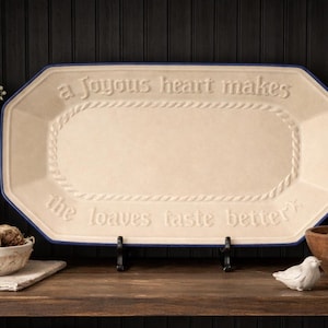 Vintage Pfaltzgraff Yorktowne Serving Tray | Blue Rim Stoneware Platter | Farmhouse Kitchen Decor | Rectangular Platter