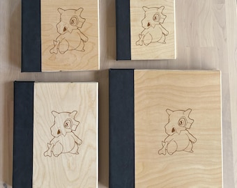 Custom Engraved Wooden Trading Card Binder | Cubone Artwork, Toploader Storage
