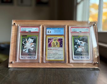 Acrylic & Solid Wood Slab Display – PSA / CGC Card Display for Desktop (Birch, Cherry, Walnut)