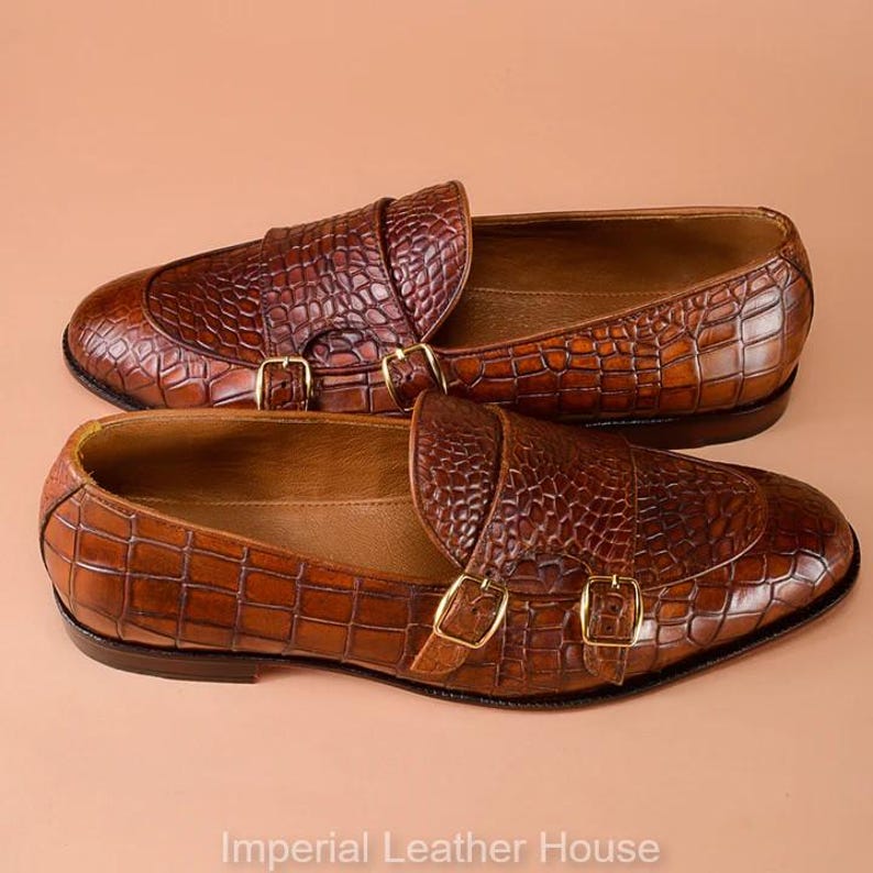 Men’s crocodile embossed leather loafers handmade by Imperial Leather House