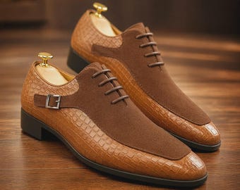 Zapatos Oxford de cuero hechos a mano, zapatos de vestir de gamuza, calzado formal de lujo para bodas y negocios para hombres.