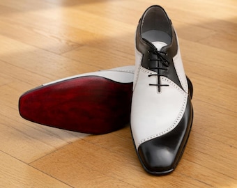 Zapatos Oxford de vestir para hombre, hechos a mano – Zapatos de cuero bicolor, calzado elegante para ocasiones formales y fiestas.