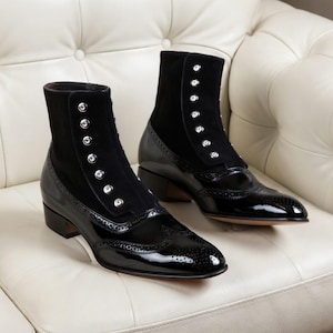 Handmade Black Leather Button Ankle Boots – Victorian Style Dress Footwear