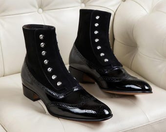 Handmade Black Leather Button Ankle Boots – Victorian Style Dress Footwear