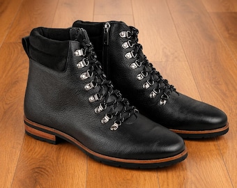 Botas de cuero con cordones para hombre – Botines hechos a mano – Zapatos casuales y formales para hombre
