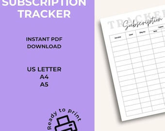 Subscription tacker printable | Digital expense tracker | Subscription log | Yearly bill tracker | Monthly bill tracker | PDF download
