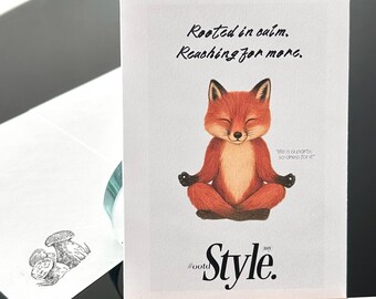 Fox Meditation Greeting Card, Zen Minimal Illustration, Mindful Animal Art, A6 Blank Inside