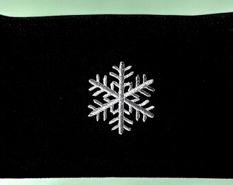 Bolsa de lona negra con copos de nieve bordados, minimalista, con cremallera para invierno