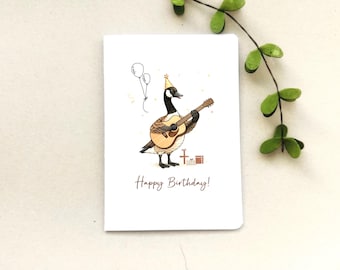 Canada Goose Birthday Card,  Guitar Playing for Music Lover, Animal Birthday , Blank Inside A6 Greeting