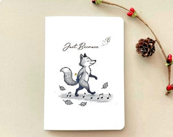 Tarjeta "Just Because Fox", pensando en ti/ánimo, tarjeta de felicitación minimalista en blanco A6
