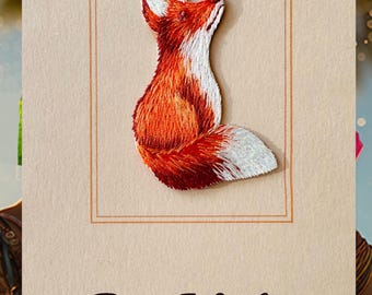 Embroidered Fox Greeting Card ， Removable Patch Keepsake