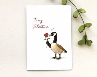 Canada Goose Valentine Card, Rose Illustration,  Romantic Greeting Card