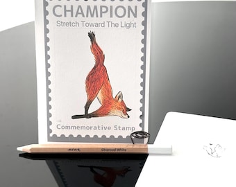 Fox Greeting Card, Champion Postage Stamp, Encouragement Card