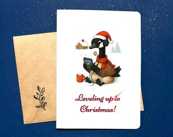 Gaming Goose Christmas Card, Canada goose, Winter Holiday, A6