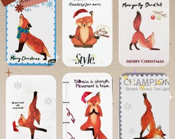 Yoga Fox Christmas Cards, A6 Holiday Greeting Cards, Set of 6