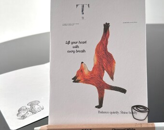Fox Yoga Greeting Card, Encouragement Gift, Minimalist Illustration