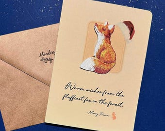 Tarjeta navideña con zorro bordado, parche termoadhesivo de recuerdo