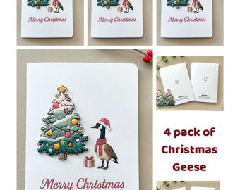 Juego de tarjetas navideñas con diseño de ganso, parche bordado de árbol y paquete de tarjetas navideñas