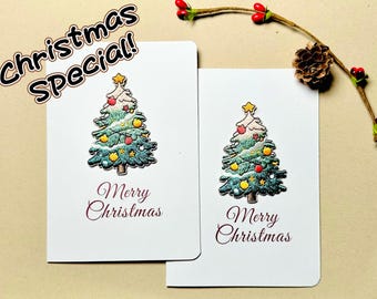 Juego de tarjetas con árbol de Navidad bordado, parche de recuerdo extraíble