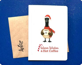 Canada Geese Coffee Christmas Card, Cozy Winter A6 Holiday , Canadian Goose with Hot Coffee
