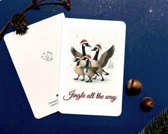 Canada Geese Christmas Card, Funny Goose Greeting, Festive Holiday Greeting (A6)