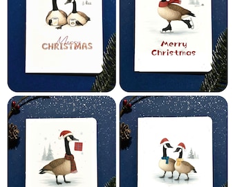Divertidas tarjetas navideñas de ganso canadiense, tarjetas de felicitación navideñas