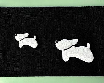 Dog Embroidered Zipper Pouch, Black Canvas Coin Purse, Gift Pouch