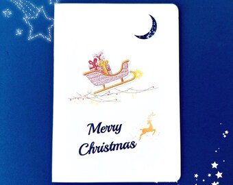 Embroidered Christmas Sleigh Card, A6 Holiday Card