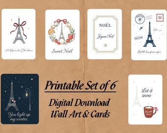 Láminas navideñas de la Torre Eiffel, tarjetas navideñas francesas (descarga digital)