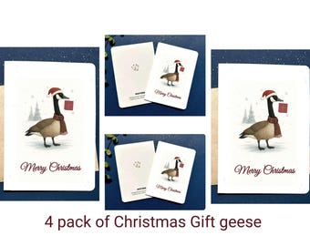 Tarjetas navideñas de ganso, saludos festivos, juego de 4