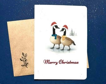 Tarjeta navideña de gansos canadienses, saludo navideño de invierno