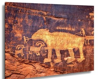 Lámina decorativa con petroglifos: Escena del desierto del suroeste - Lista para colgar