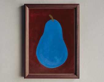 LA POIRE BLEUE – Blue Pear Art Print | Minimalist Cobalt and Burgundy Wall Art